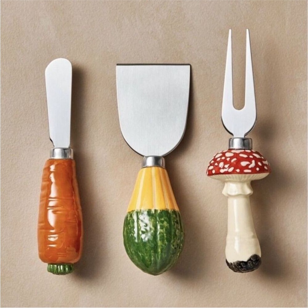 John Derian x Target 3pc Fall Vegetable Stoneware Cheese Knifes Thanksgiving